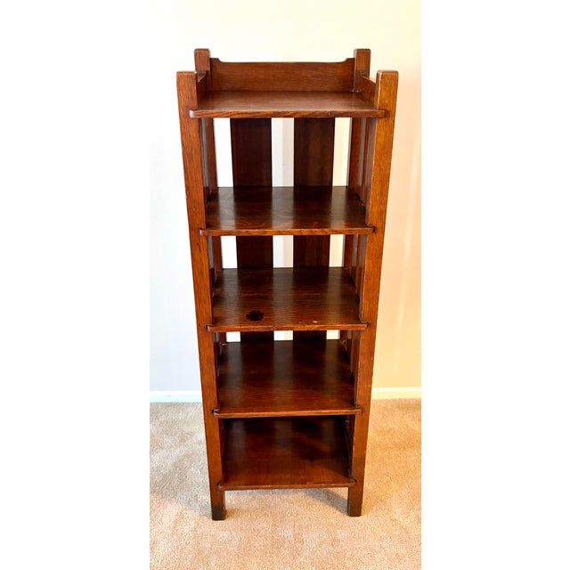 Wood Antique Stickley Brothers "Quaint" Mission Oak Magazine Stand / Bookcase, Circa 1910 With Labels For Sale - Image 7 of 12