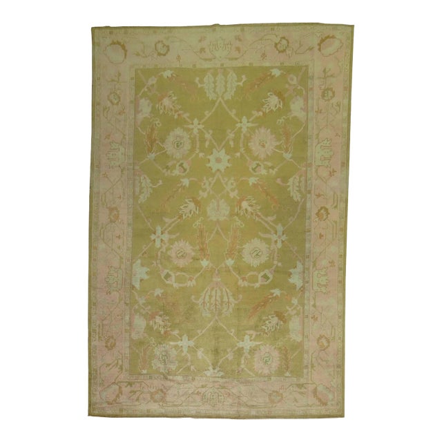 19th Century Light Green Antique Oushak Rug - 6'3" x 9' For Sale