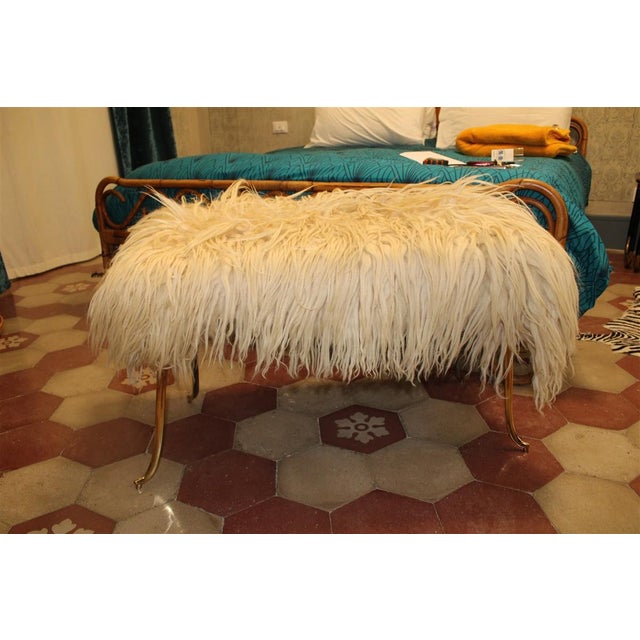 Gold Bench with Brass Feet and Sheeps Wool, Italy, 1950s For Sale - Image 8 of 8