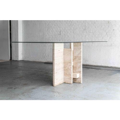 Glass & Travertine Dining Table by Willy Ballez For Sale - Image 10 of 18