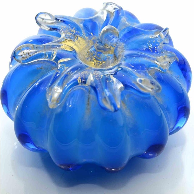 Vintage glass bowl blue pumpkin shaped realized in Italy in 1970s. Very good condition.