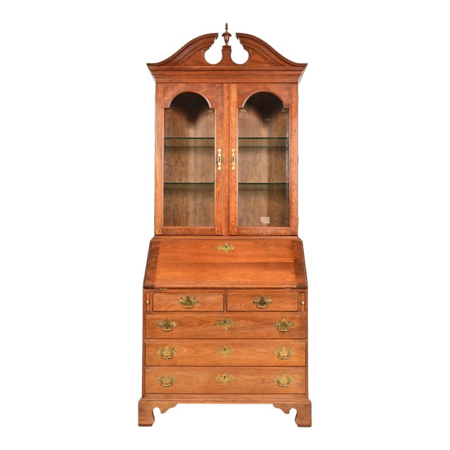 L. & J. G. Stickley Georgian Cherry Wood Bureau With Drop Front Secretary Desk and Bookcase Hutch For Sale