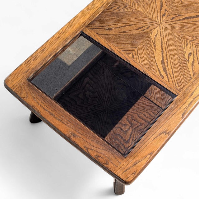 Mid 20th Century Smoked Glass and Oak Parquetry Coffee Table With Lower Shelf For Sale - Image 16 of 18