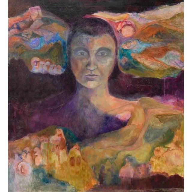 Mid 20th Century "Woman of the Earth" Abstract Face Oil Painting by Renard For Sale