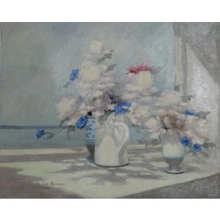 Vase of Flowers 1, Les Bullene Oil on Canvas, Signed Lower Left For Sale