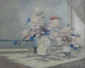 Vase of Flowers 1, Les Bullene Oil on Canvas, Signed Lower Left