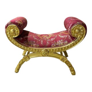 French Style Red Small Bench With Gold Details For Sale