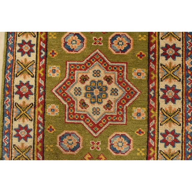 2020s Kazak Runner 2’1” X 5’11” Green Wool Tribal Hand-Knotted Oriental Rug For Sale - Image 5 of 10