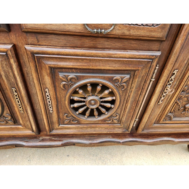 Brown Antique French Brittany Hand-Carved Oak Sideboard, C. 1920s For Sale - Image 8 of 14