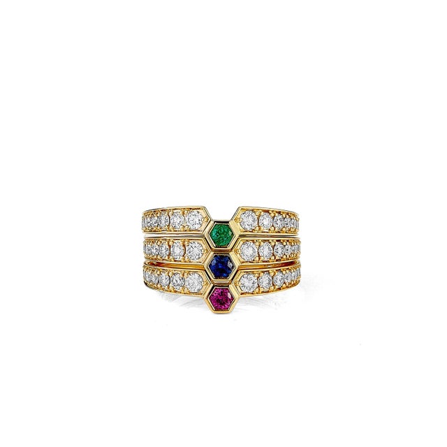 Created in 18 karat yellow gold Ruby 0.10 carat approx. Diamonds 0.50 carat approx. Ring size US 7, can be resized Crafted...
