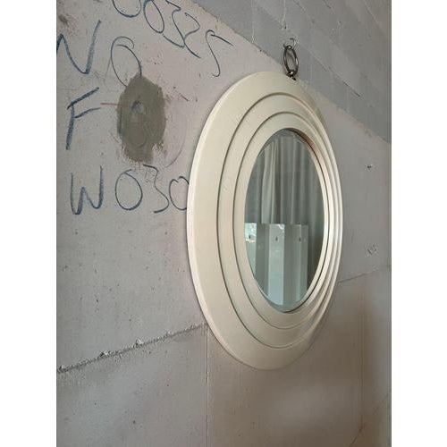 Ivory Italian Round Mirror with Sculptural Concentric Frame For Sale - Image 8 of 8