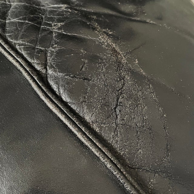 Set of Space Age French Black Leather Armchair Ottoman from Airborne, 1970s For Sale - Image 10 of 18