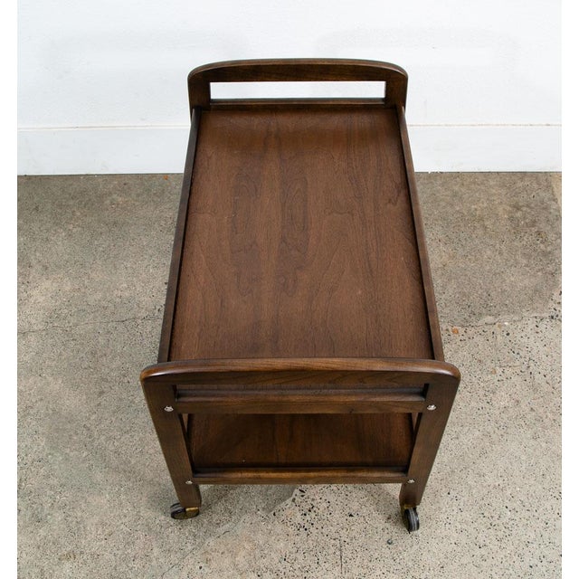 1960s Mid Century Modern Serving Cart Trolley Wood Rolling Bar Walnut Serving For Sale In Sacramento - Image 6 of 12