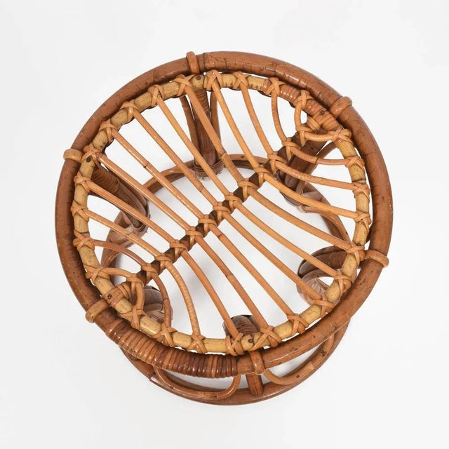 Mid-Century Italian Modern Rattan & Bamboo Round Stool, 1960s For Sale - Image 6 of 18