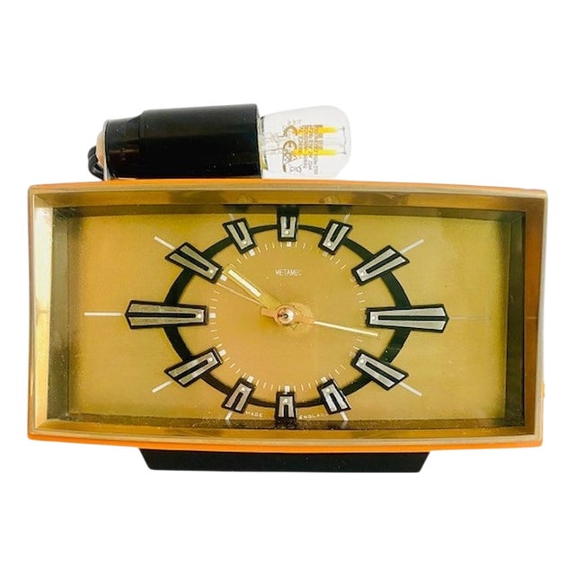 Mid-Century Alarm Clock Orange Gold with Light from Metamec, 1950s For Sale