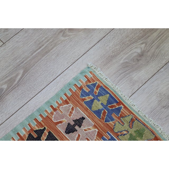 1980s Farmhouse Blue Geometric Kilim For Sale In Sacramento - Image 6 of 8