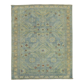 Zabihi Collection Powder Blue Persian Malayer Square Mini Rug For Sale