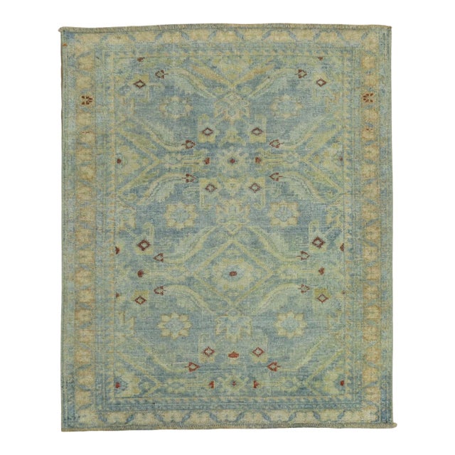 Zabihi Collection Powder Blue Persian Malayer Square Mini Rug For Sale