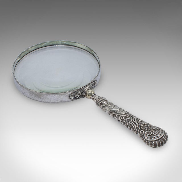 Victorian Antique Reader's Magnifying Glass, English, Silver Plate, Library Aid, Victorian For Sale - Image 3 of 10