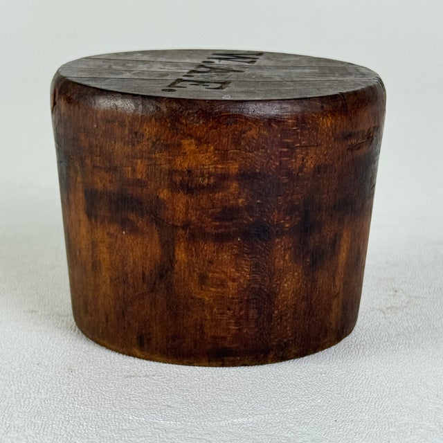 American Antique 19th Century Hard Wood Whiskey/Wine Barrel Bung Hole Stopper Plug With Monogram For Sale - Image 3 of 7