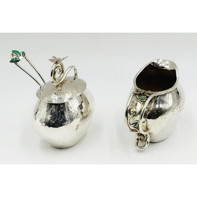 Vintage Emilia Castillo Taxco Creamer Pitcher, Covered Sugar Bowl & Spoon For Sale In Los Angeles - Image 6 of 18