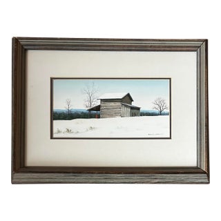 Original Realistic Framed Landscape Watercolor of Farmhouse by Douglas Cave For Sale
