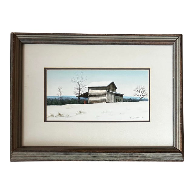 Original Realistic Framed Landscape Watercolor of Farmhouse by Douglas Cave For Sale