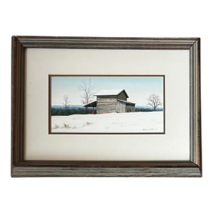Original Realistic Framed Landscape Watercolor of Farmhouse by Douglas Cave