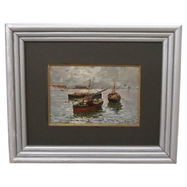 R. Leone, Gulf of Naples with Fishermen, Oil Painting on Board, Early 20th Century, Framed For Sale - Image 15 of 15