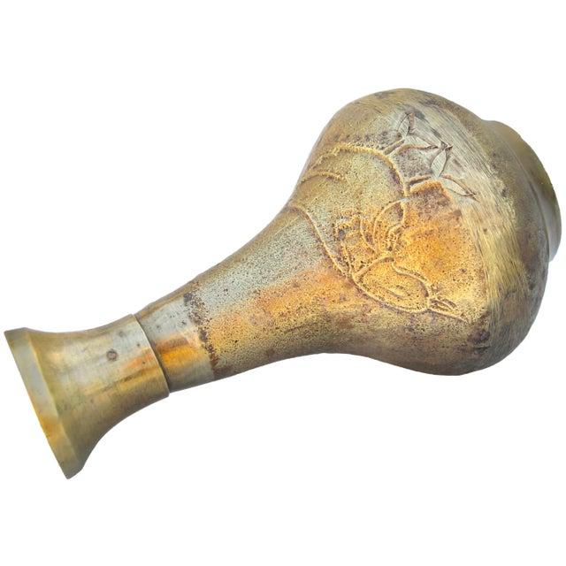 Early 20th Hand-Engraved Moroccan Brass Vase For Sale - Image 4 of 6