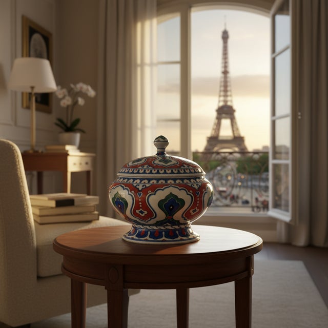 Traditional Musée du Louvre Heritage Collection: 16th Century Iznik Quartz Lidded Bowl Replica – Masterpiece Series (Limited Edition) For Sale - Image 3 of 9