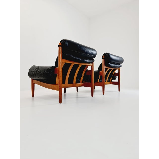Mid-Century Lounge Chairs in Leather and Oak by Eric Merthen for Ire Möbler, Sweden, 1960s, Set of 2 For Sale - Image 6 of 11