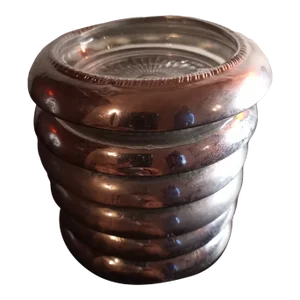 1970s Silverplate Rim Starburst Glass Coasters- Set of 6