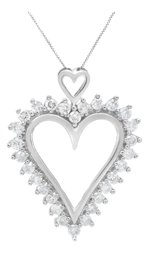 .925 Sterling Silver 1 3/4 Cttw Round Diamond Lined Open Heart Pendant 18" Necklace (I-J Color, I2-I3 Clarity)