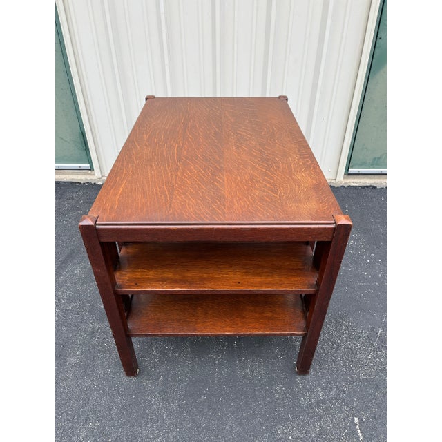 Brown Early 1900s Limberts Quartersawn Oak Arts & Crafts Desk With Side Bookshelves For Sale - Image 8 of 12