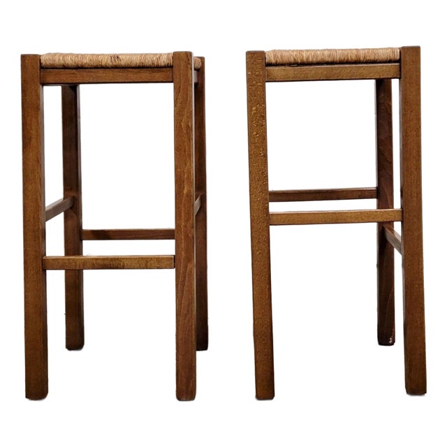 Rush Seat Bath & Body Works Bar Stools - Pair For Sale