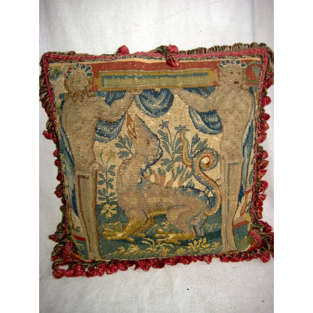 Pair of Tapestry Pillows a Dragon and an Fishing Eagle For Sale - Image 6 of 9