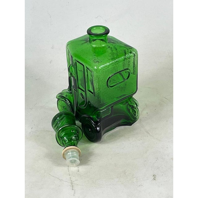 Green Glass Comical Car Decorative Bottle with Man in Hat as Top from Empoli, Italy, 1960s For Sale - Image 10 of 11