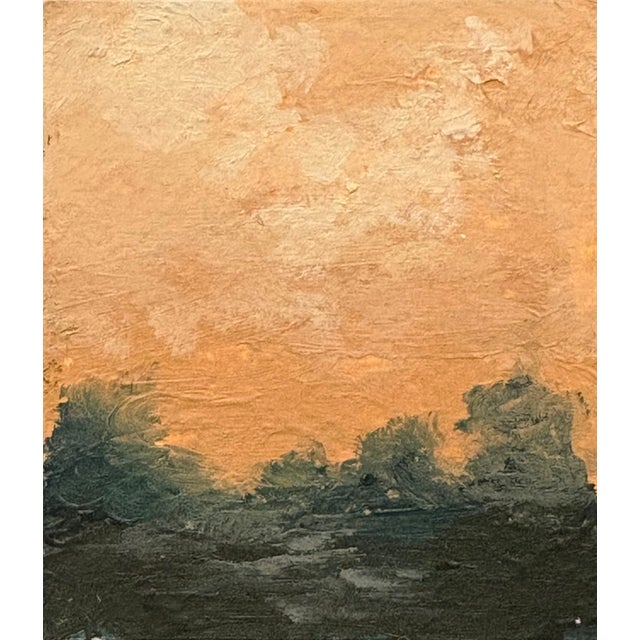 Charming and dramatic landscape at dusk, oil on paper, signed on recto and en verso, matted in linen, in antique federal...