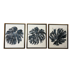 Blue Monstera Trio Canvas Art, Designed by Cheryl P. Kohloff, Framed- Set of 3