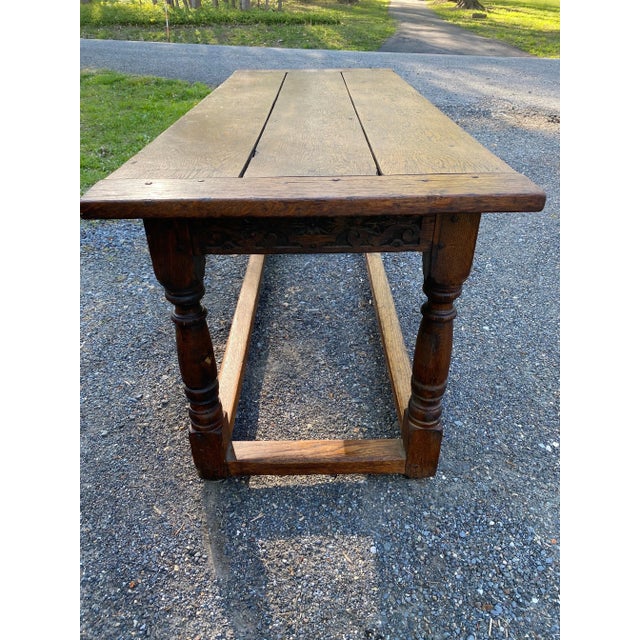 Brown 17th Century Jacobean 3 Plank Oak Refectory Table For Sale - Image 8 of 13