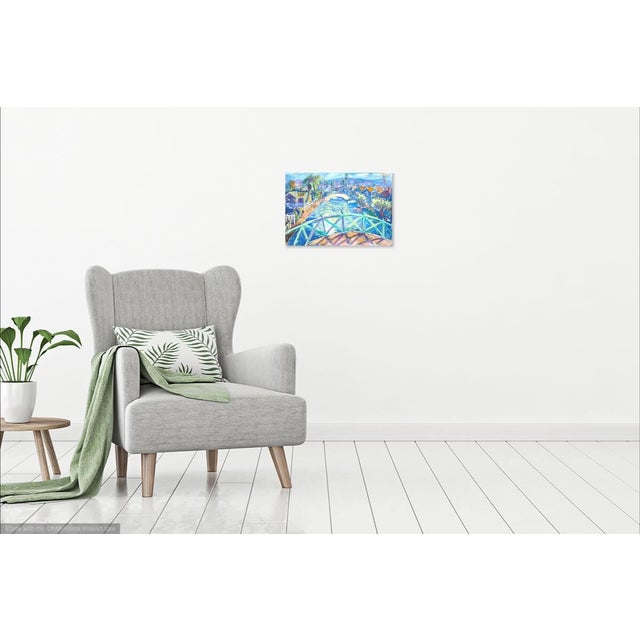 Contemporary "Venice Canal, California" Painted Mono Print on Paper For Sale - Image 4 of 5