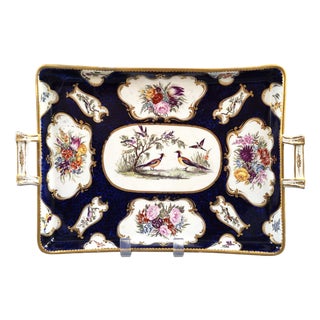 English Cobalt Blue Exotic Bird Tray, 1800s For Sale