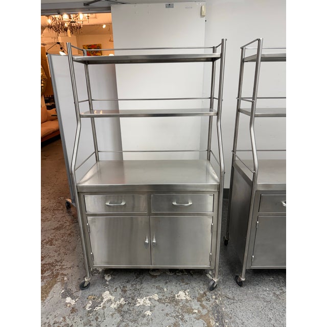 Late 20th Century Shampaine Co. Stainless Steel Rolling Cabinets, Pair For Sale - Image 5 of 12