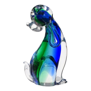 Murano Sommerso Blue Green Italian Art Glass Vintage Puppy Dog Figure Sculpture, Manner of Seguso, Nason