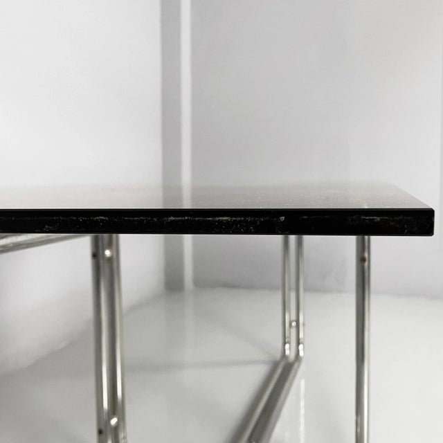 Black Italian Modern Dining Table in Smoked Glass and Steel, 1970s For Sale - Image 8 of 18