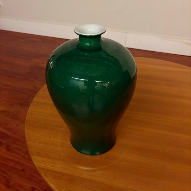 Ceramic Vintage Green Crackle Glaze Meiping Vase For Sale - Image 7 of 13