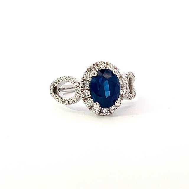 Natural Sapphire and Diamond Ring Size 6.25 14k W Gold 2.31 TCW Certified $4,975 402670 This is a Unique Custom Made...
