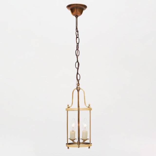 French Pair of Petite French Antique Brass Lanterns For Sale - Image 3 of 9
