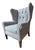 Custom Tufted Navy Blue, Gray, Light Blue Hounds-Tooth Wingback Chair in Schumacher For Sale
